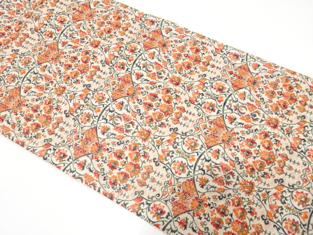 花更紗模様織り出し　名古屋帯